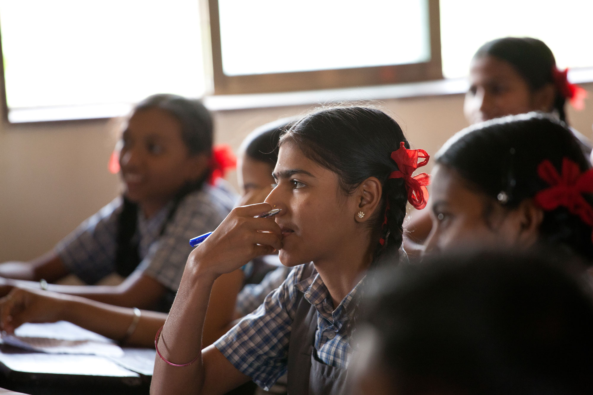 Girls studying in a classroom