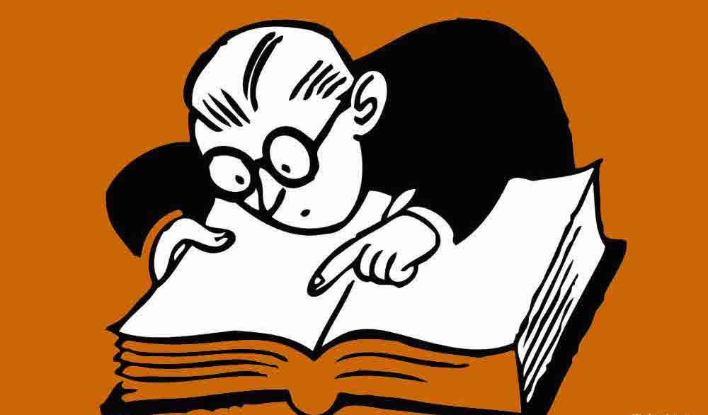 A cartoon of a man reading a book