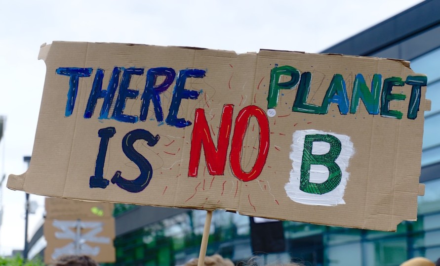 cardboard protest sign saying 'there is no plant B' from Fridays for Future-climate change