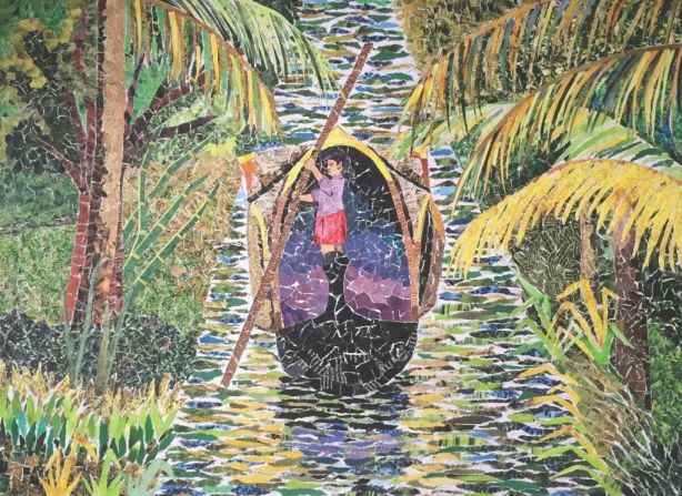 art showing rowing a boat in backwaters_wellbeing_aseema