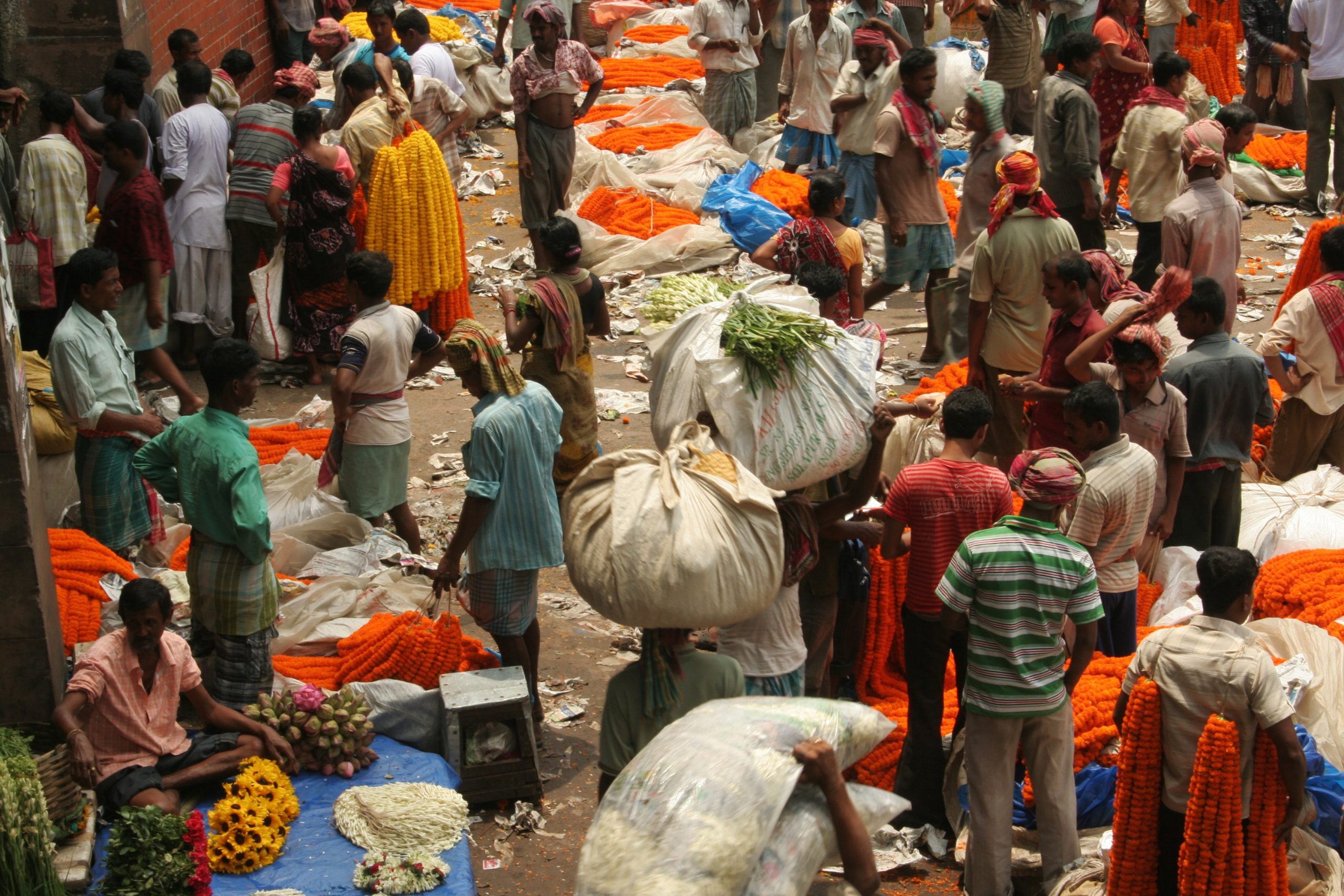 A crowded flower market