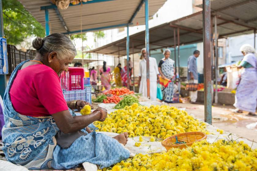 woman flower vendor at a market in Vellore