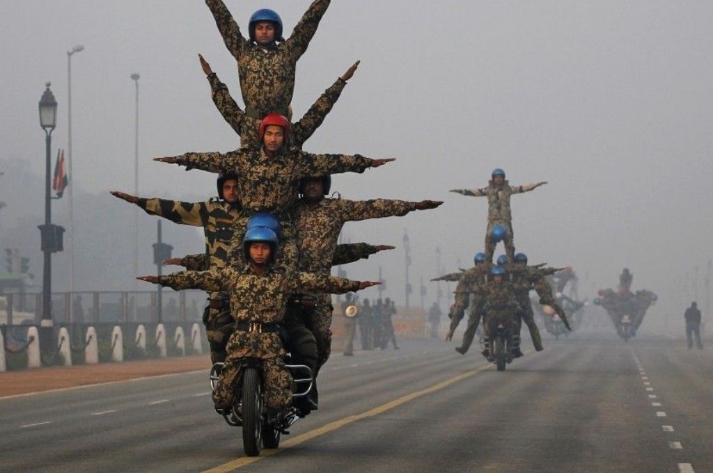 Soldiers performing stunts on a bike-Republic Day