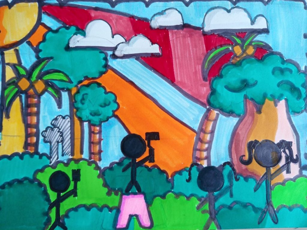 Illustration of people painting a wall