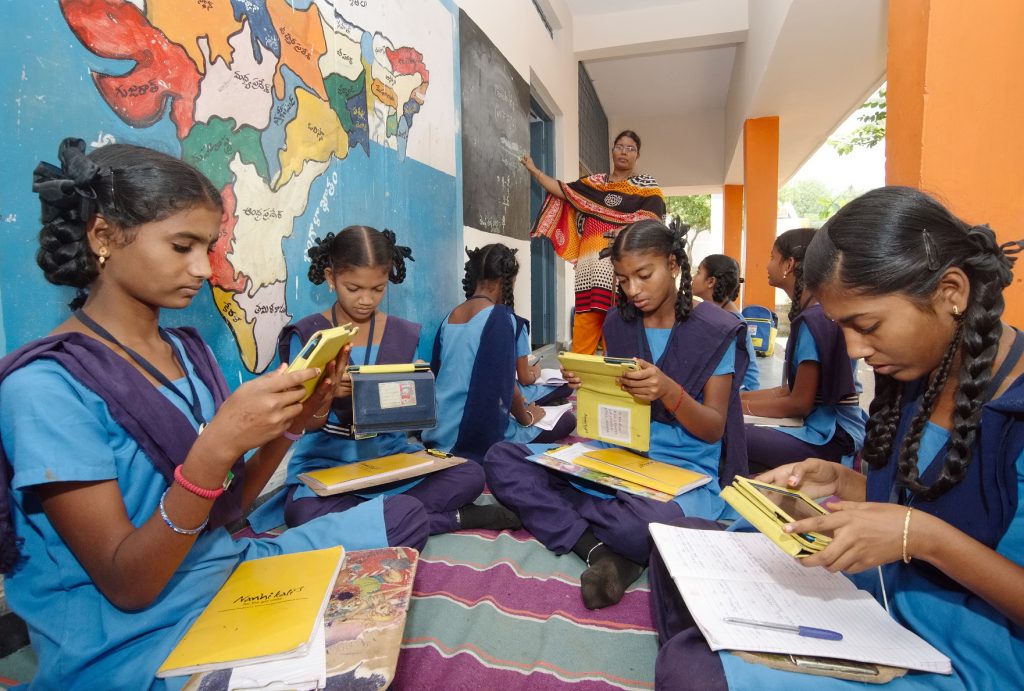 Teenage girls in school uniform in India