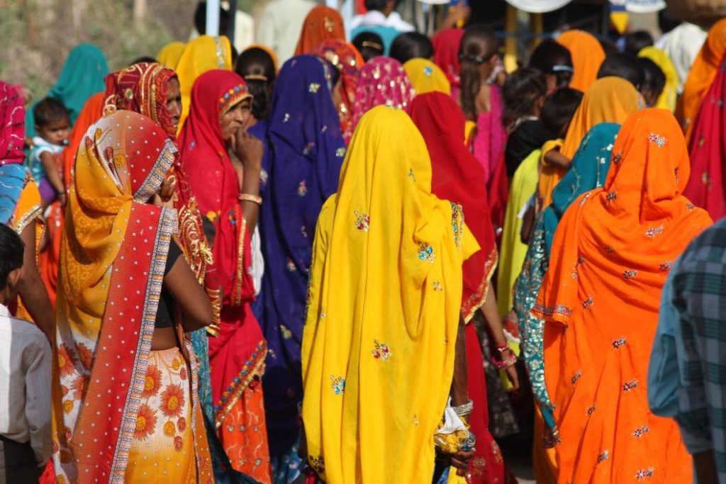 saree clad women congregating_Pixabay_gender budgets