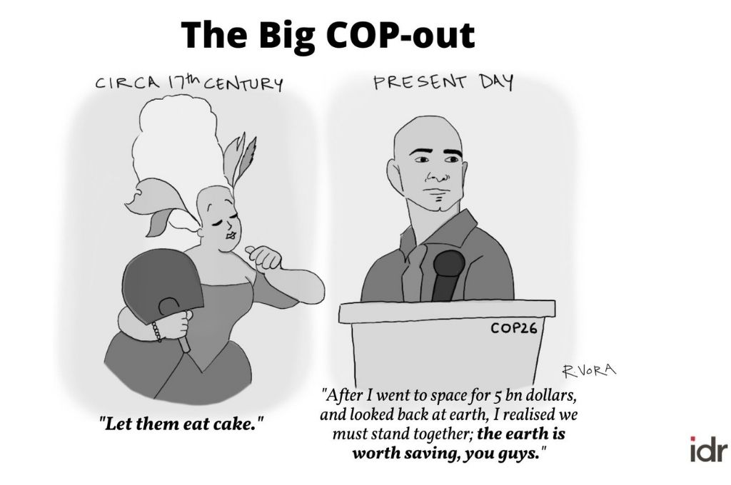 a cartoon of Marie Antoinette and Jeff Bezos-COP26 nonprofit humour