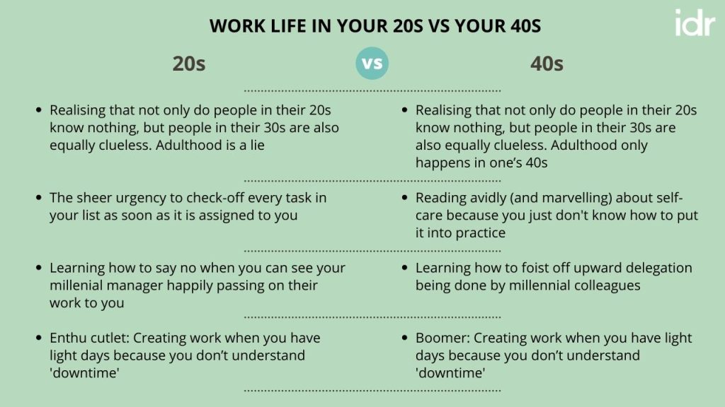 Work life in your 20s vs your 40s-nonprofit humour