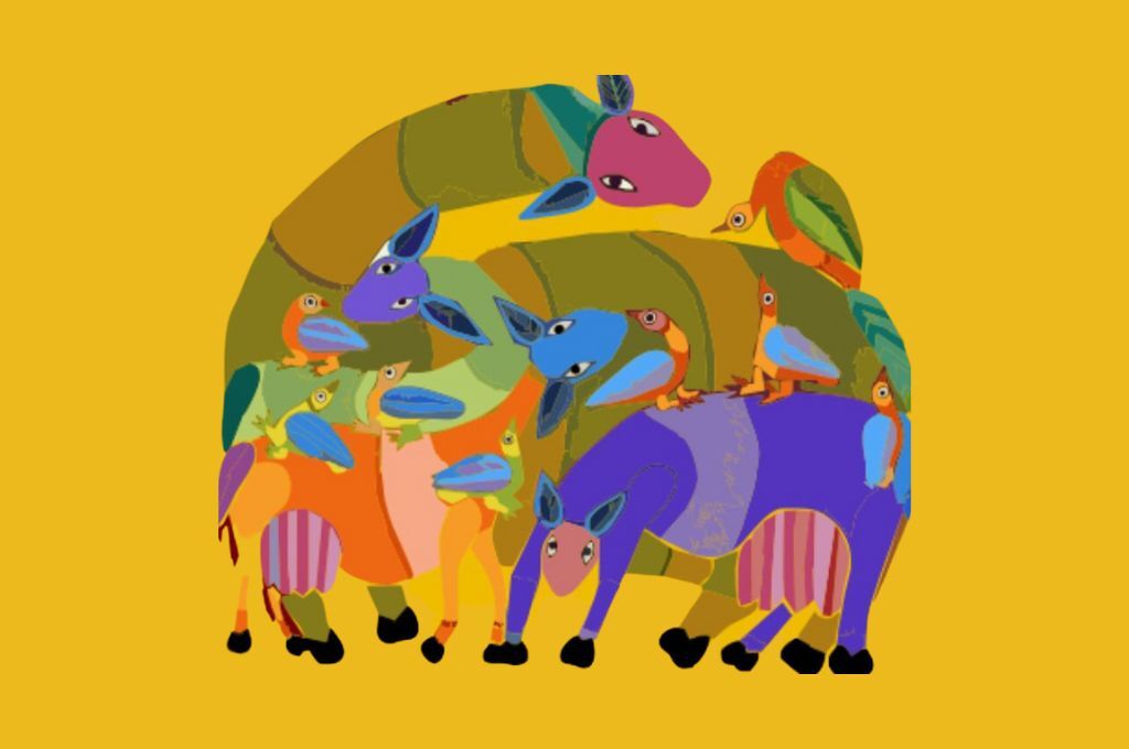 gond artwork portraying a group of animals--community building