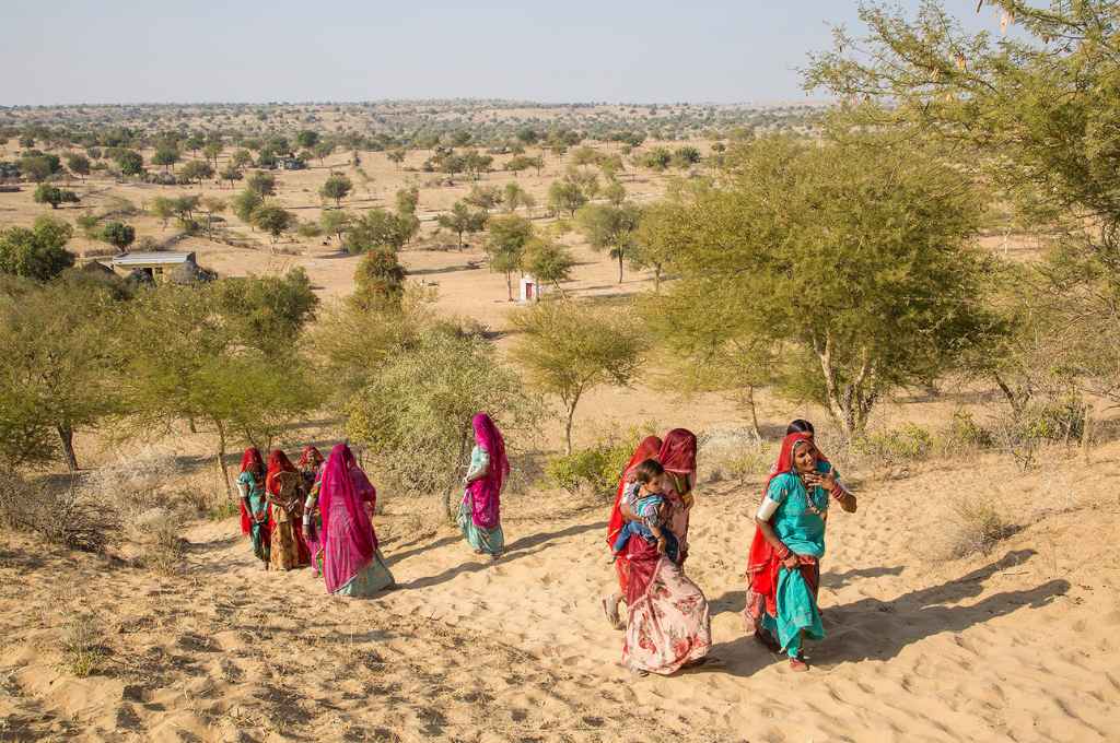 Women walking in a dry forest_common lands