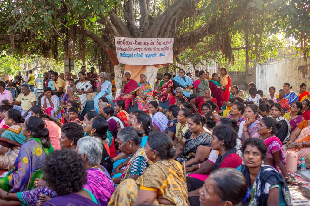 Women in the village protesting against industrialisation 