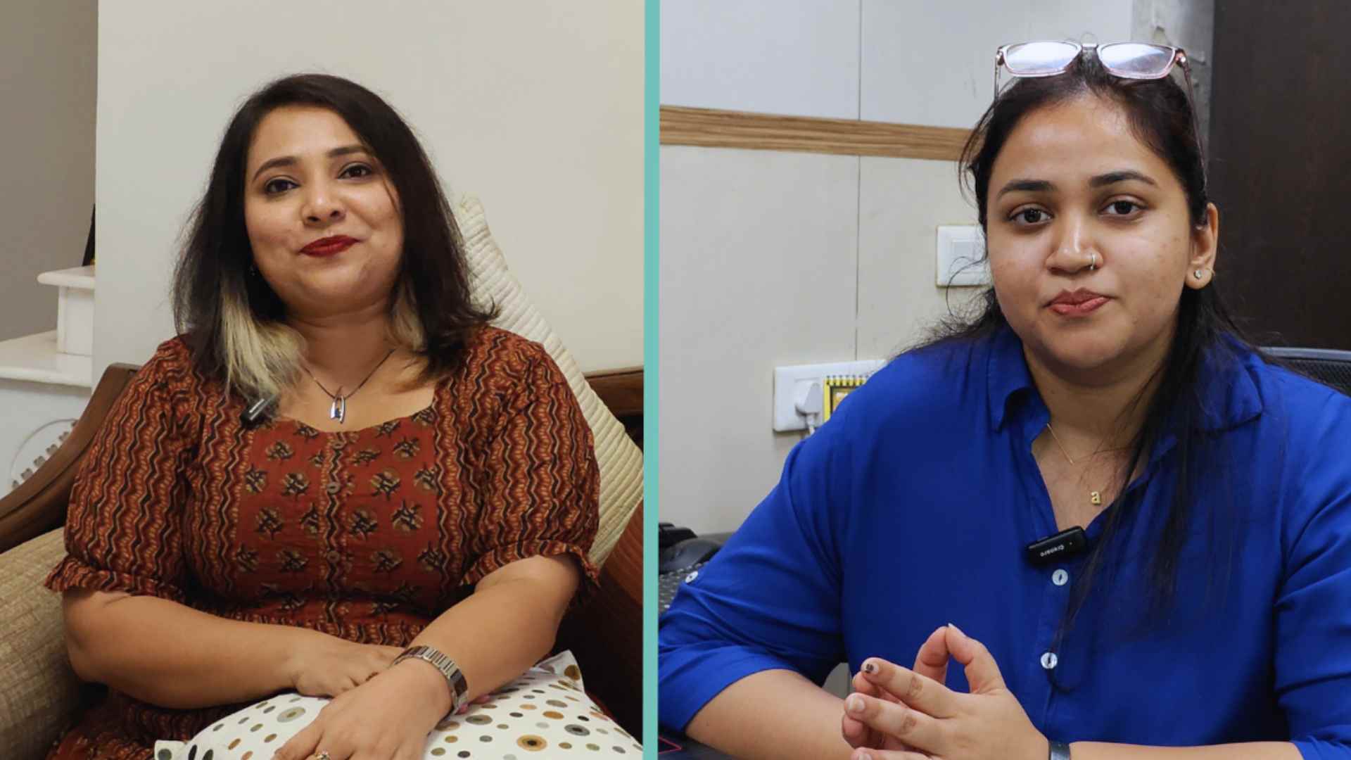 a split screen showing two indian women entrepreneurs--persons with disability