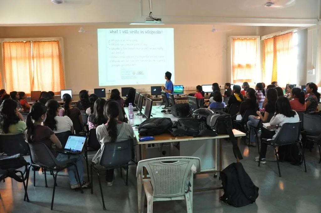 a group of female college students participating in a wikipedia workshop--marginalised students