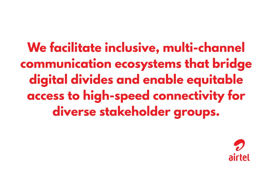 A parody Airtel ad with the text, " We facilitate inclusive, multi-channel communication ecosystems that bridge digital divides and enable equitable access to high-speed connectivity for diverse stakeholder groups."--nonprofit humour