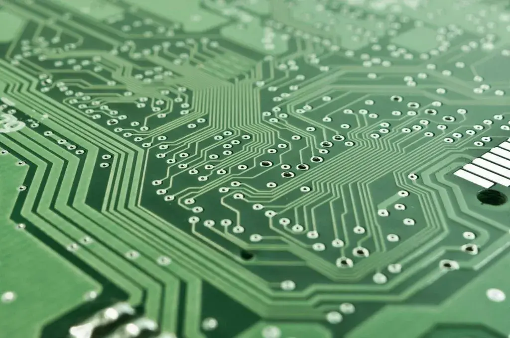 A hi-res closeup of a green computer Motherboard- Government