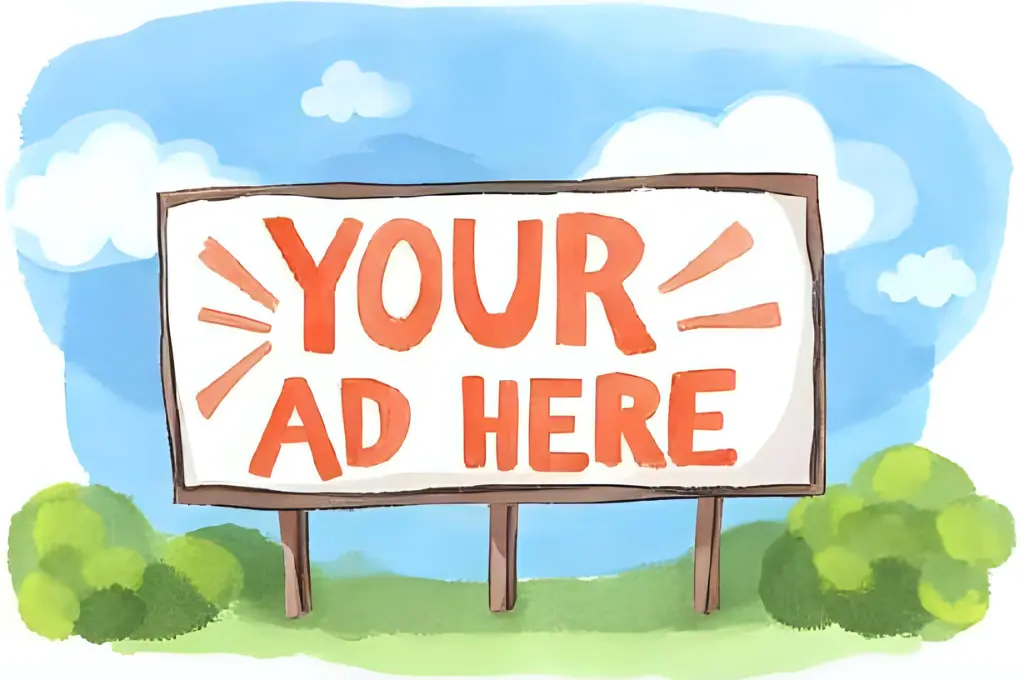a cartoon billboard saying, "Your ad here"--nonprofit humour